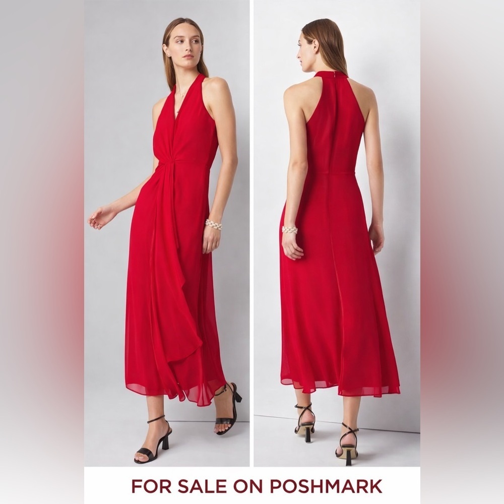 NEW White House Black Market Sleeveless Chiffon Ruffle Dress -Red Size 2 - NWT